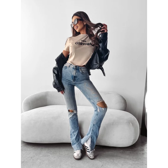 Olavoga Smoky rose rövid ujjú póló bézs